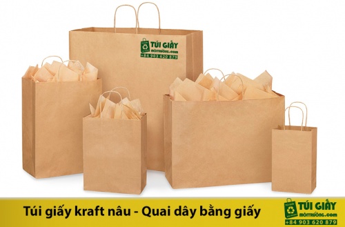 Bộ gúi giấy kraft nâu quai dây giấy xoắn